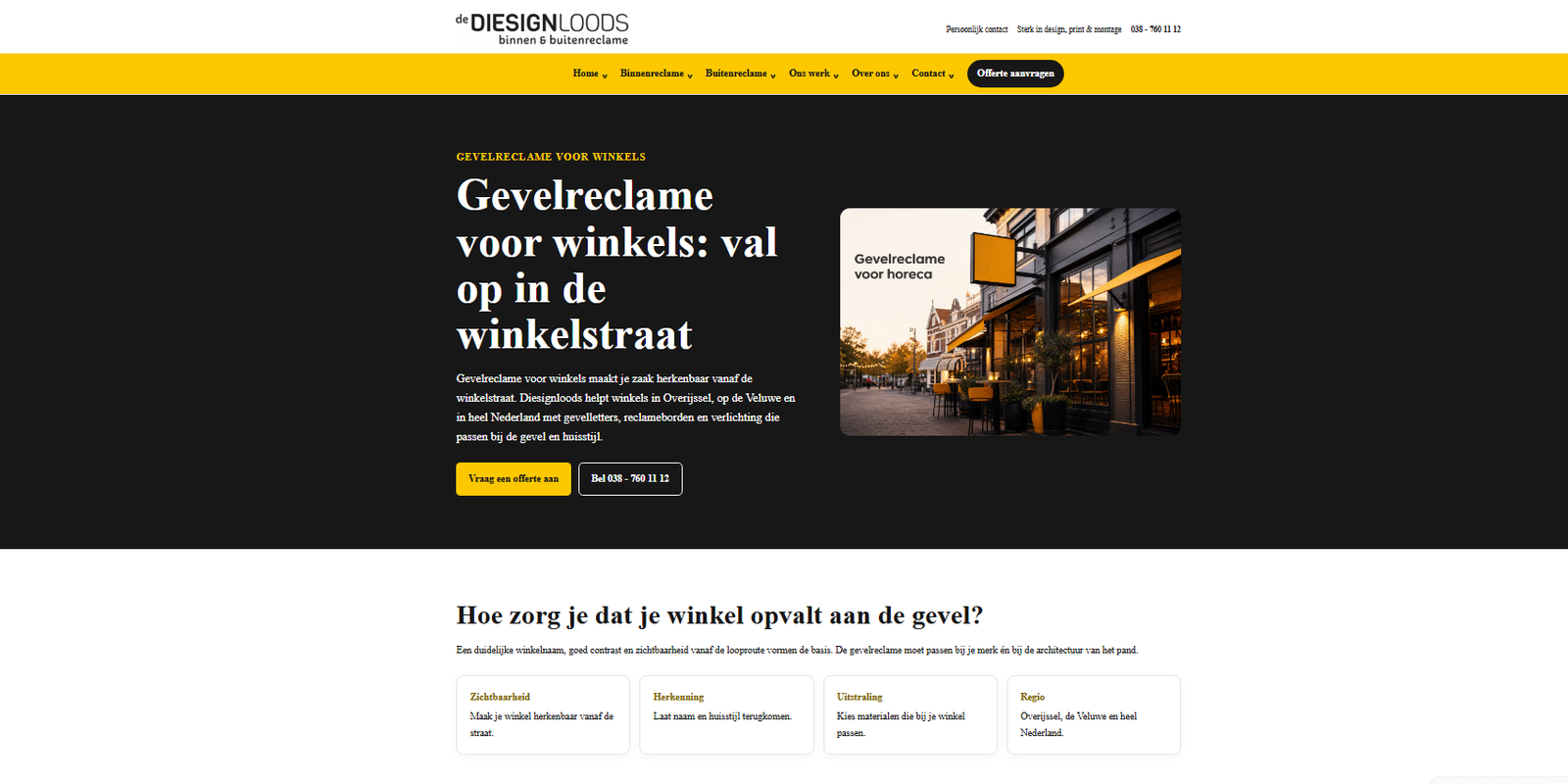 Dienstpagina van Diesignloods over gevelreclame voor winkels