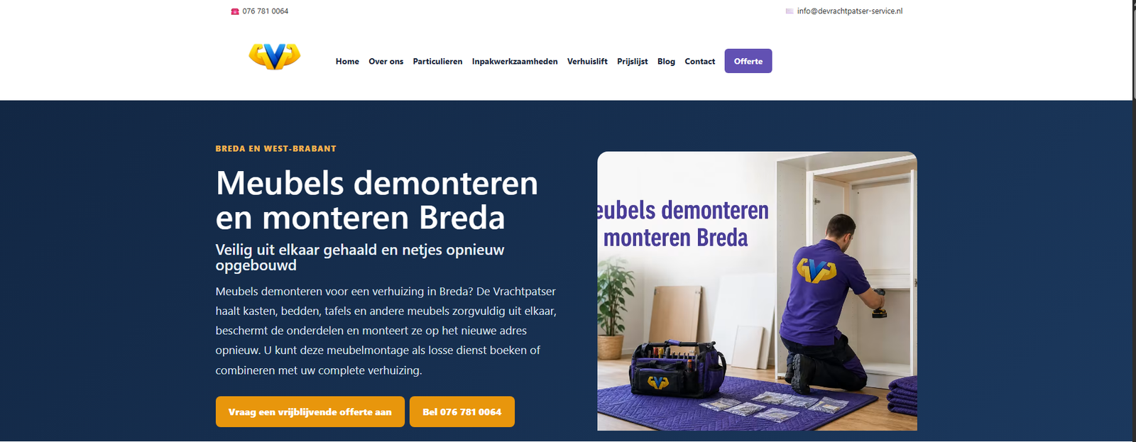 Lokale dienstpagina van De Vrachtpatser over meubels demonteren en monteren in Breda