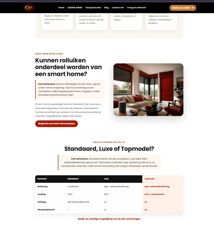 Pagina van SLS Zonwering over rolluiken in de eigen huisstijl