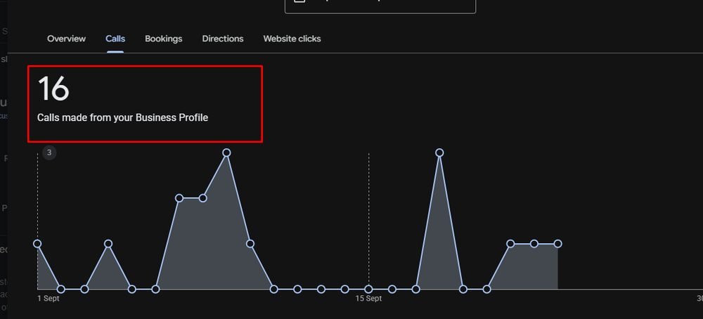 Google Bedrijfsprofiel met 16 telefoontjes via het profiel in september